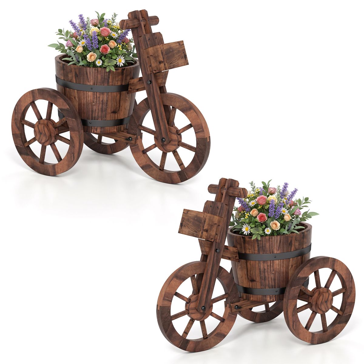 Rustic Wood Tricycle Planter (1- or 2-Pack) - 19” x 13”-2