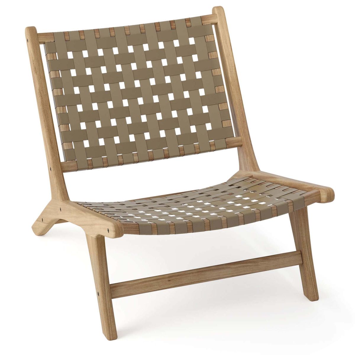 Modern Armless Teakwood Lounge Chair with Nylon Woven Backrest & Seat - Lounge Chair -Brown