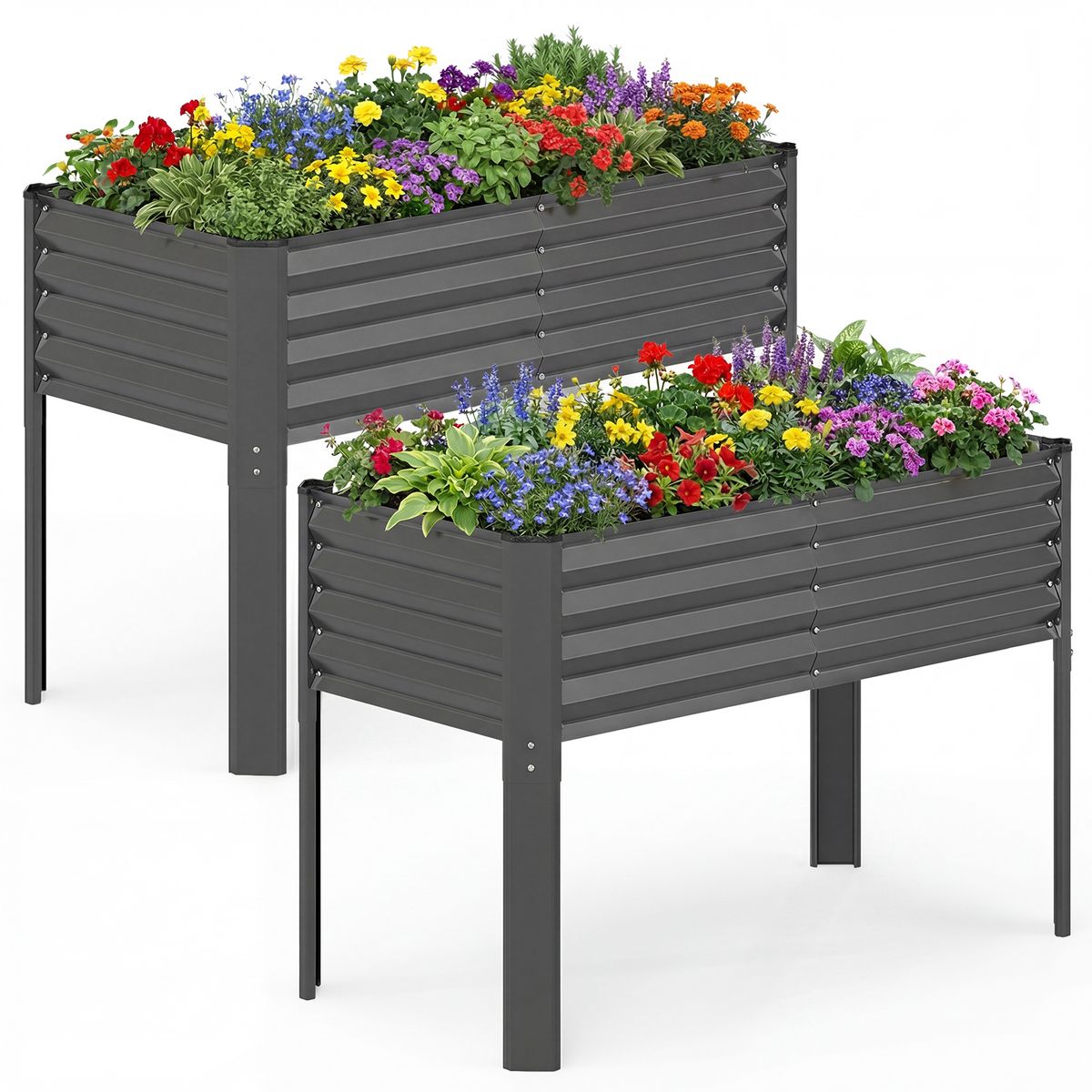 Galvanized Steel Raised Garden Bed (1- or 2-Pack) - Gray-2