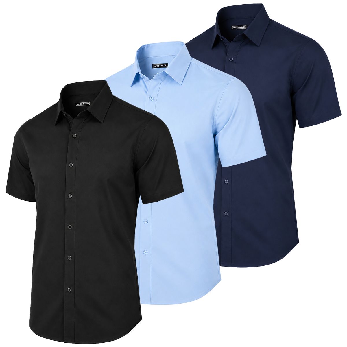 Men's Short Sleeve Slim-Fit Dress Shirt (3-Pack) - JMMS-250-BK-LB-NV - S