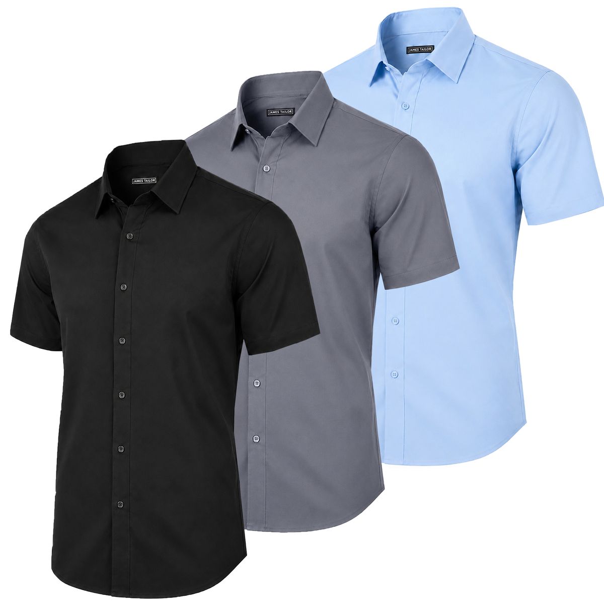 Men's Short Sleeve Slim-Fit Dress Shirt (3-Pack) - JMMS-250-BK-GY-LB - 2XL