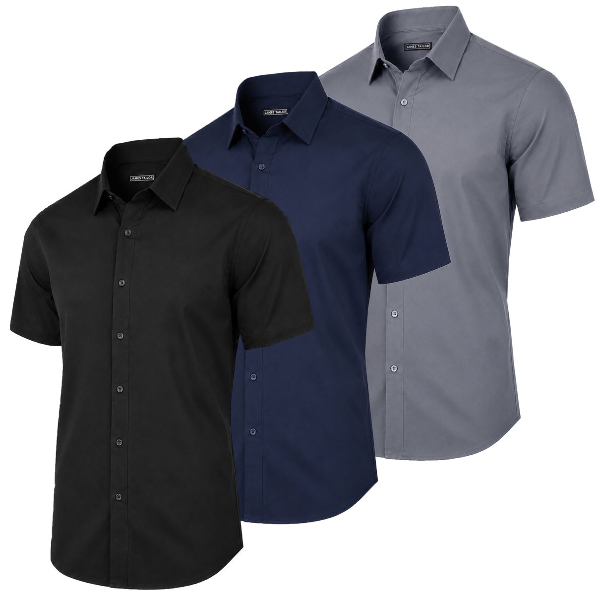 Men's Short Sleeve Slim-Fit Dress Shirt (3-Pack) - JMMS-250-BK-NV-GY - XL