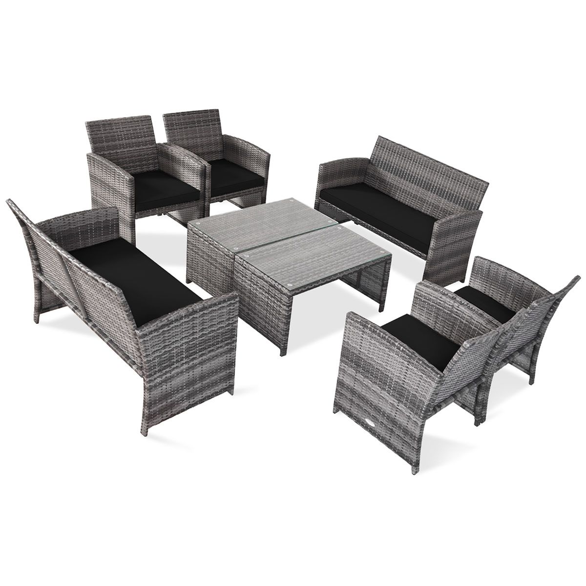 Patio Rattan Furniture Set (8 Pieces) - Black