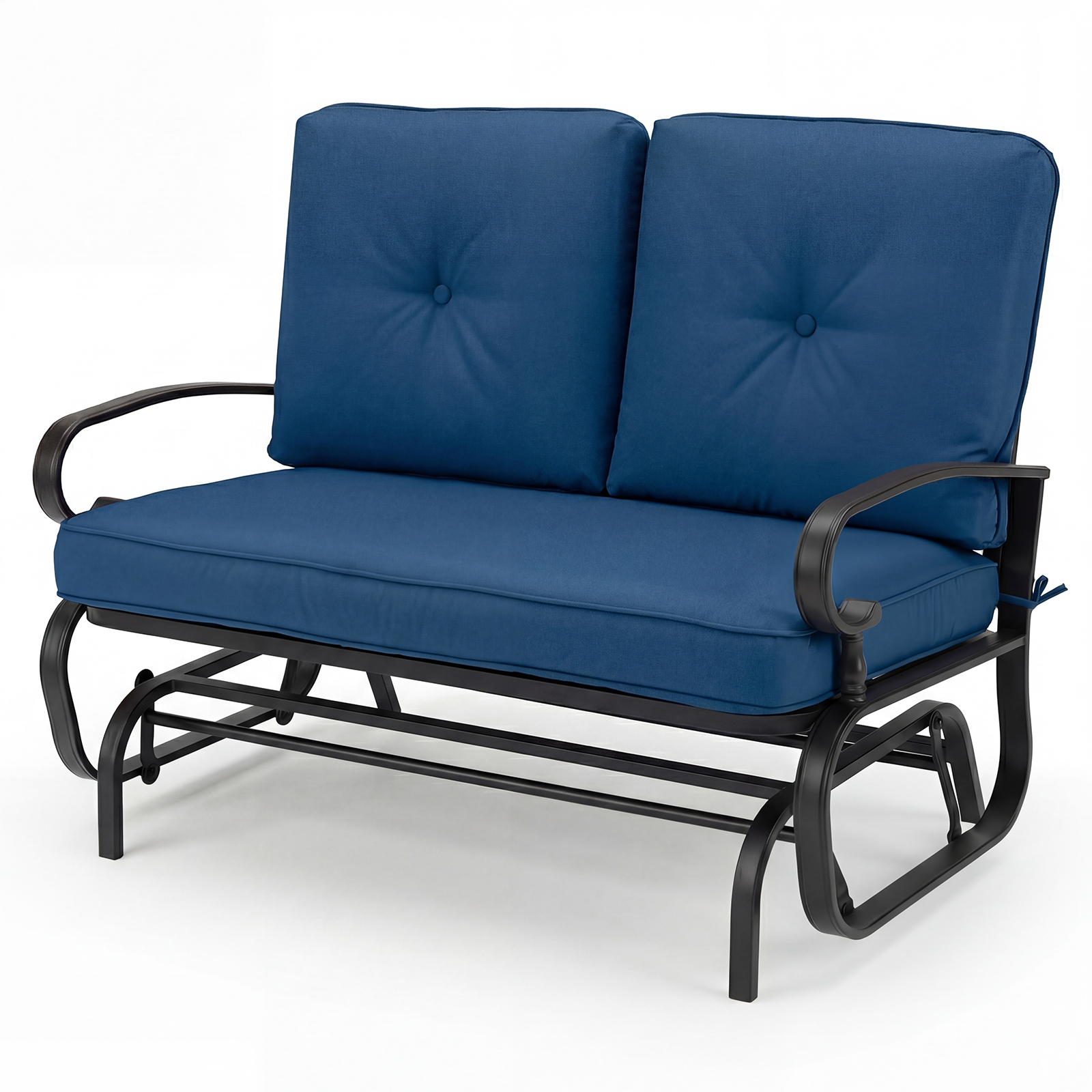 Outdoor Patio Cushioned Rocking Bench Loveseat - Navy