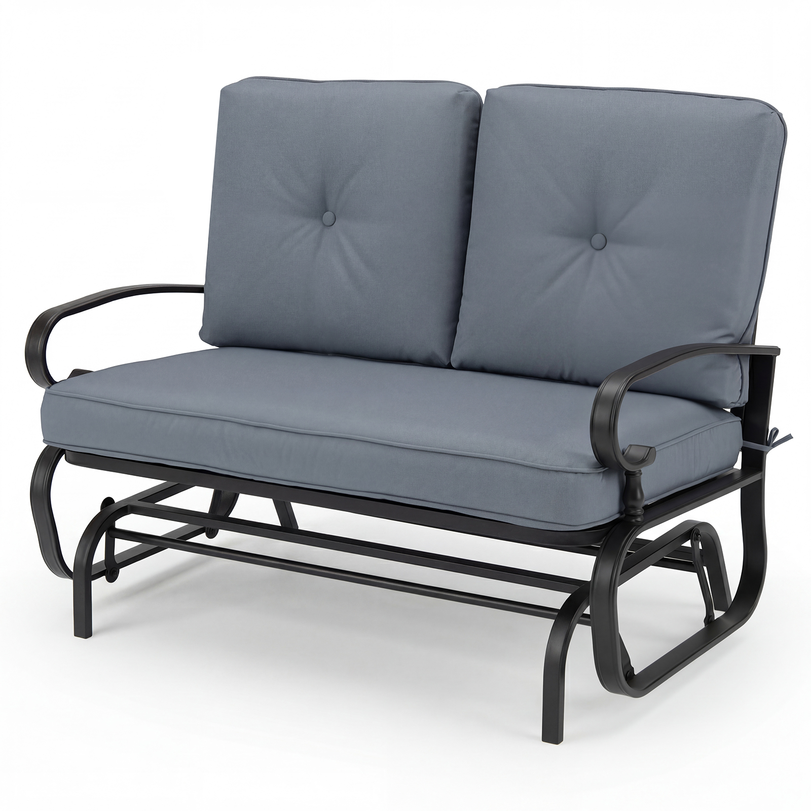 Outdoor Patio Cushioned Rocking Bench Loveseat - Gray