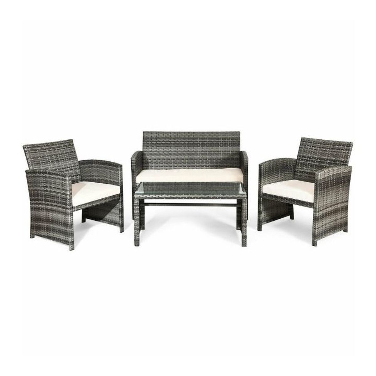 4-Piece Gray Rattan Patio Furniture Set - White