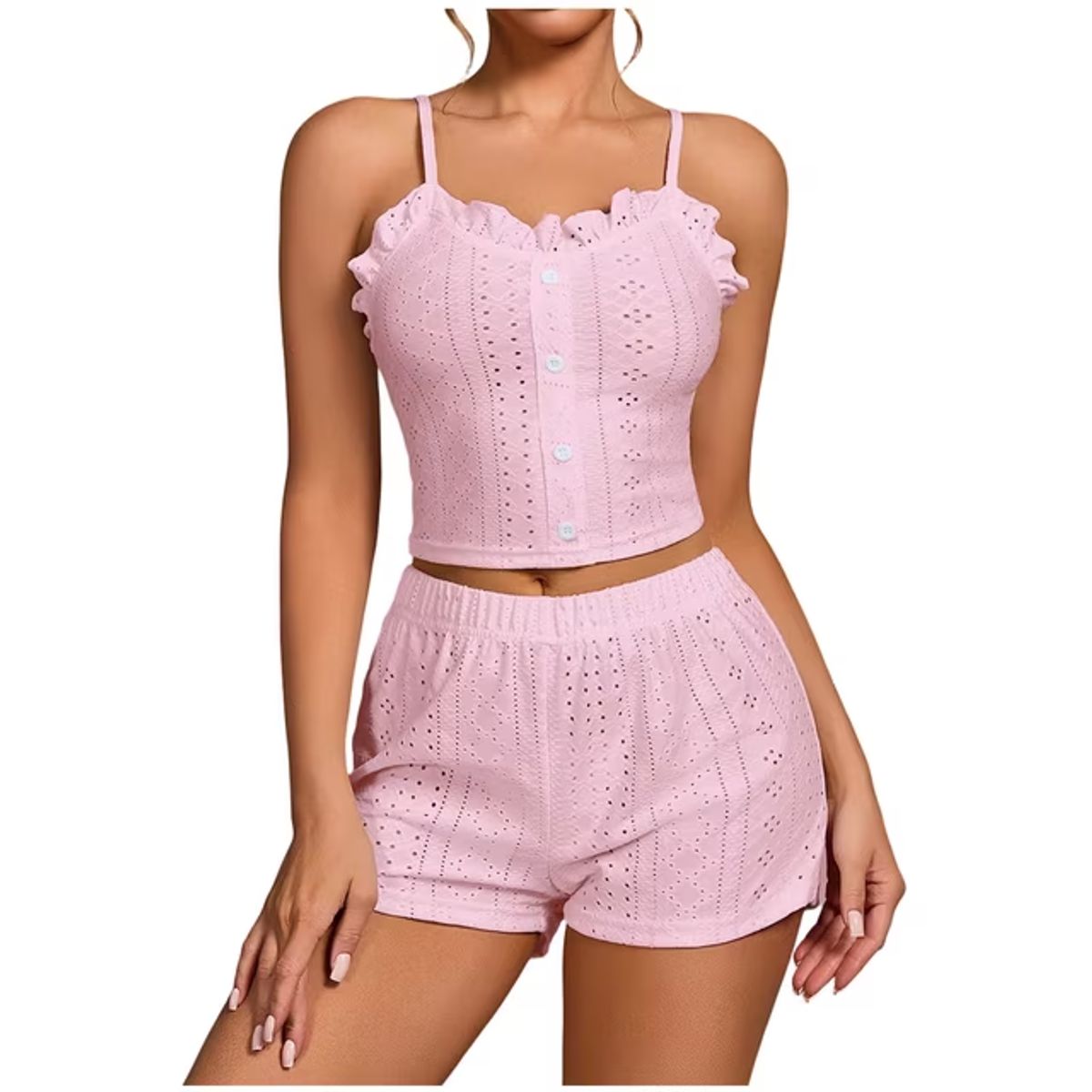 Women&rsquo;s Eyelet Ruffle Pajama Set - Pink-2XL