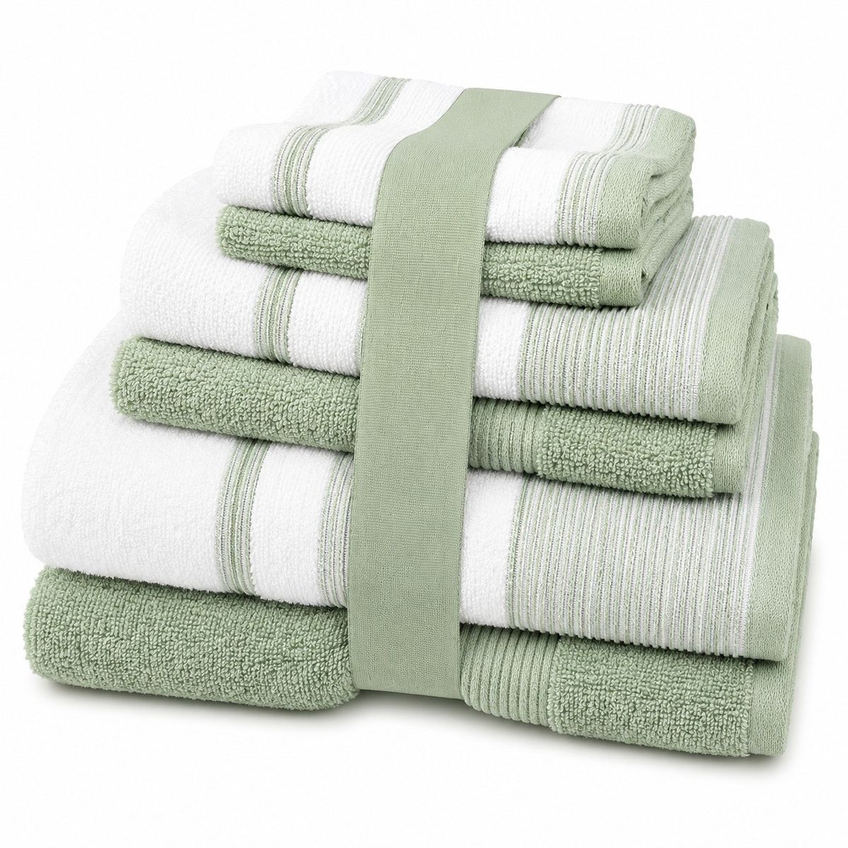 2-Tone Towel Set (6 or 12 Pieces) - 2Tone 12Piece Towel Set- Green