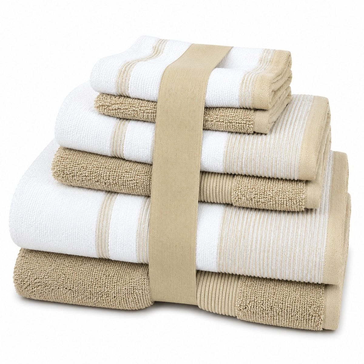 2-Tone Towel Set (6 or 12 Pieces) - 2Tone 6Piece Towel Set- Taupe