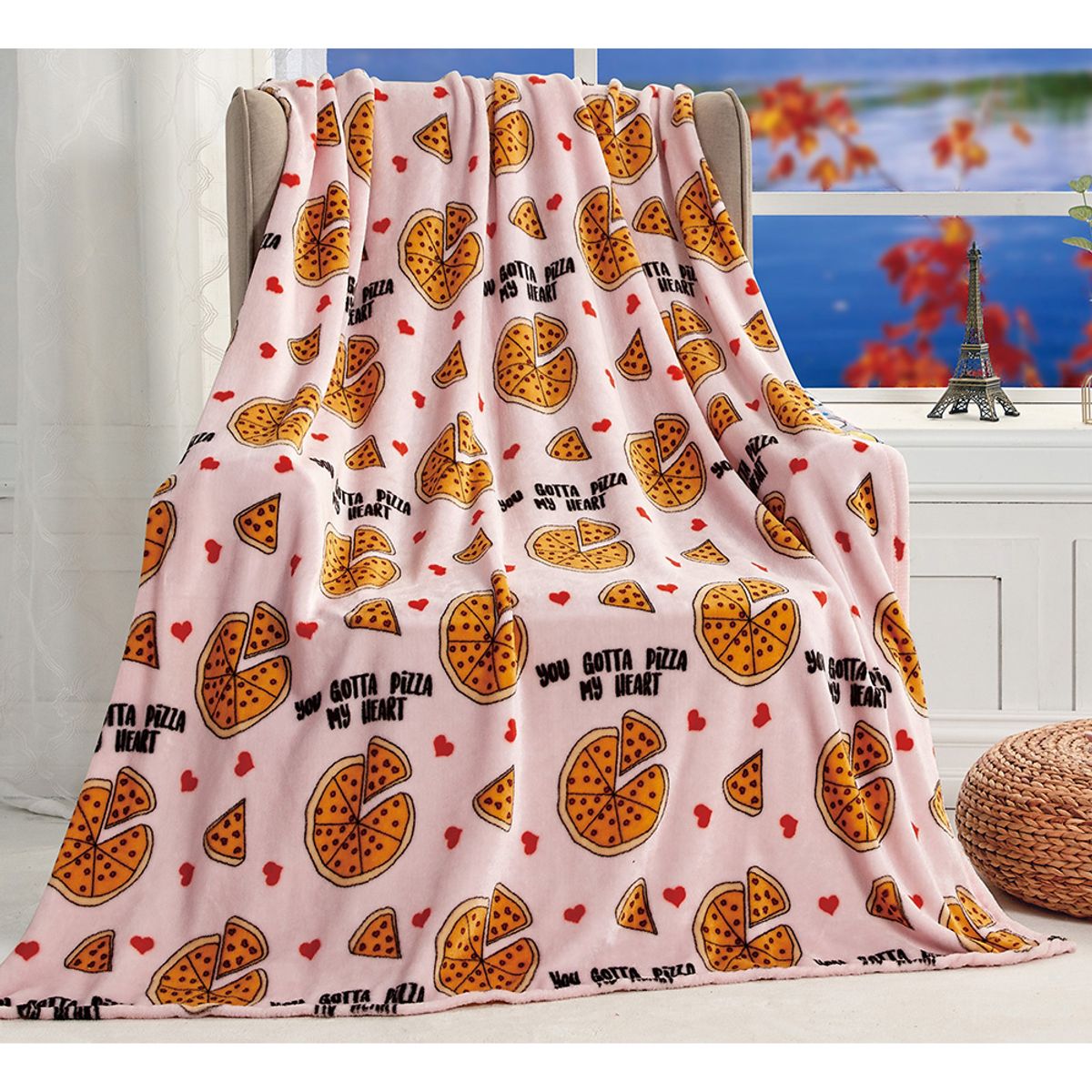 Noble House Heart-Themed Plush Throw Blanket - Pizza Of My Heart