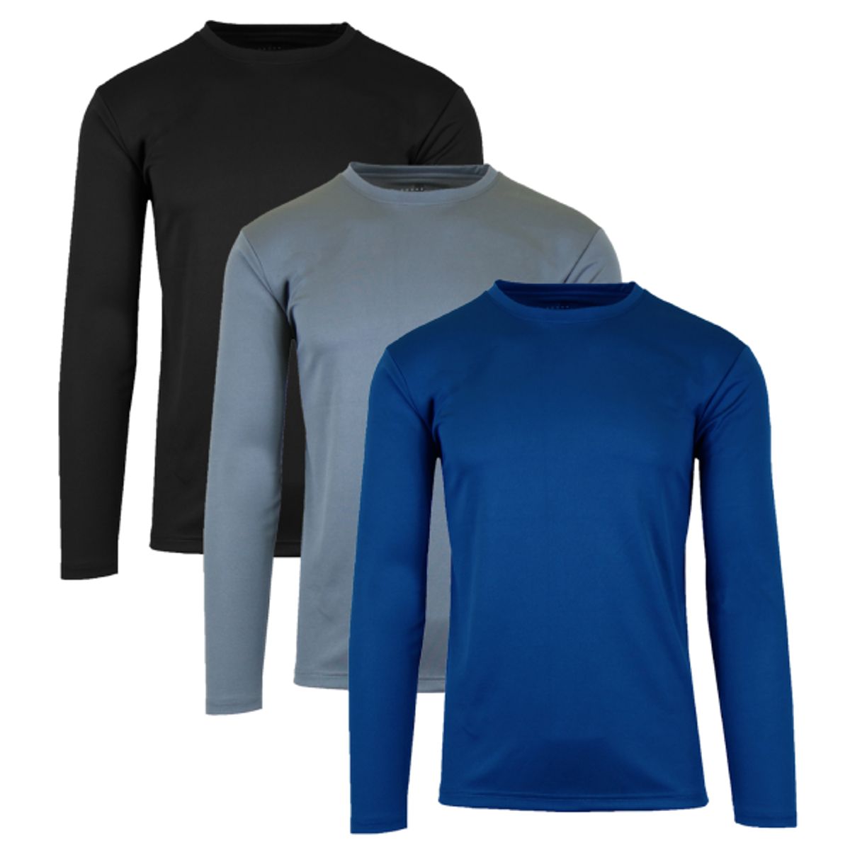 Men's Moisture-Wicking Long Sleeve Performance Tee (1- or 3-Pack) - Black & Charcoal & Navy - Medium