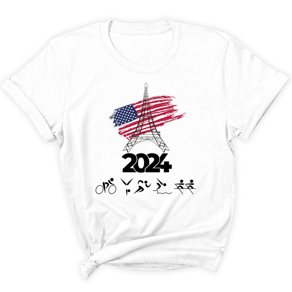Women We Love USA T-Shirt - Paris 2024 Grunge Flag - White / S