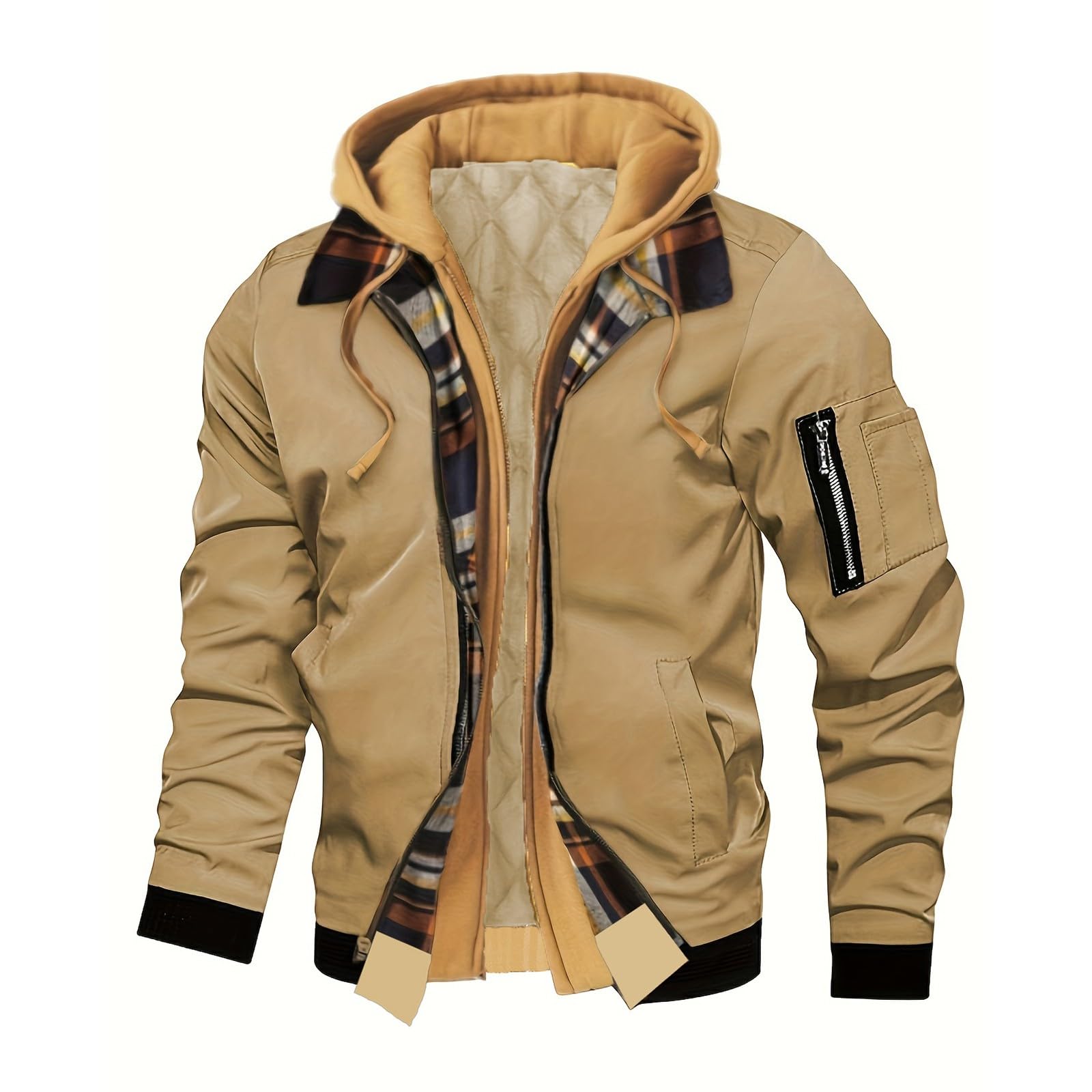 Men's Detachable Hooded Jacket - Khaki-M