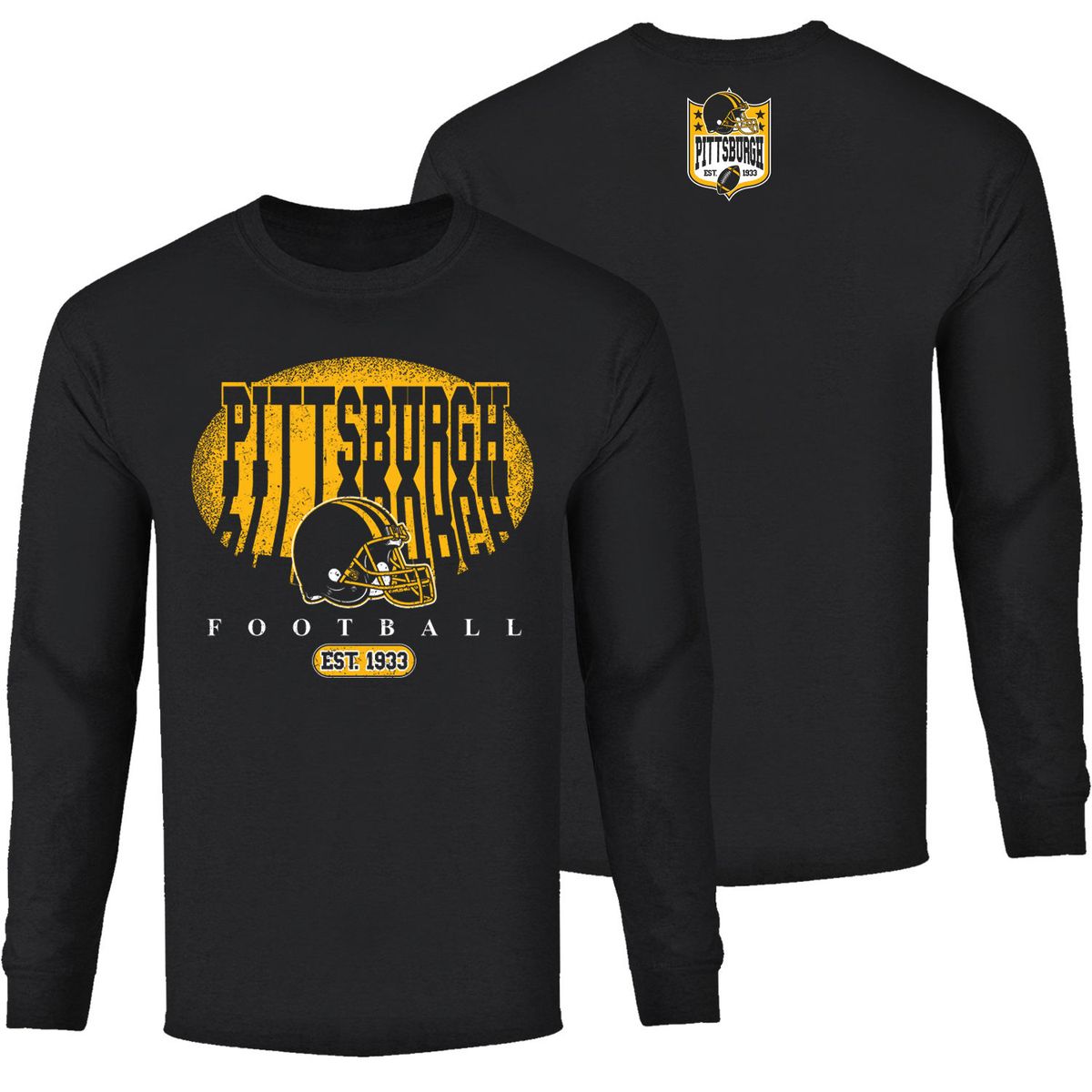 Men's Football Shadow Long Sleeve Shirt - Pittsburgh - Black / S
