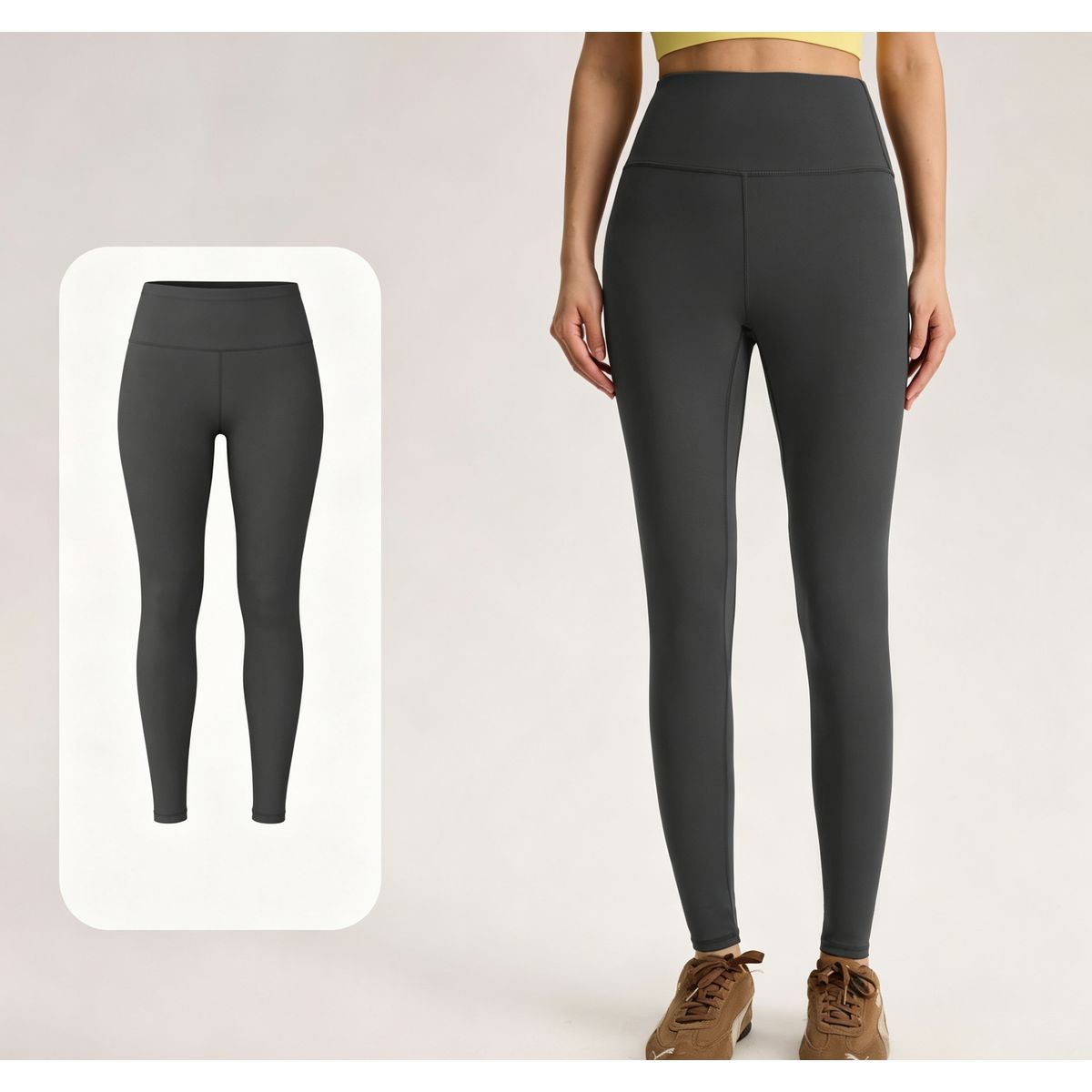 Women's High Waist Yoga Leggings - Grey-M