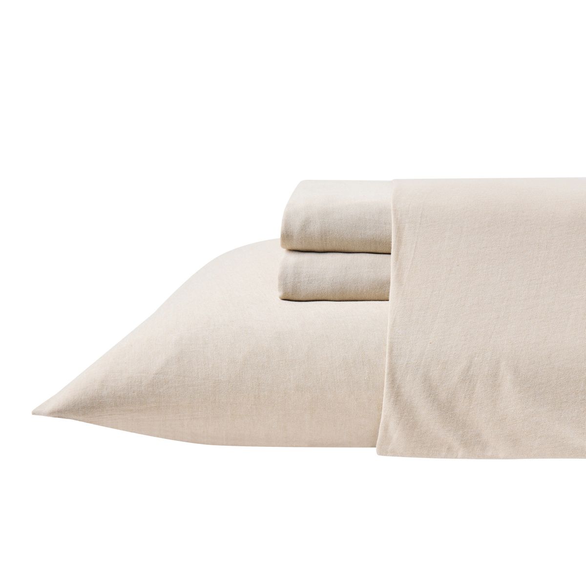 Kathy Ireland Heathered Jersey Knit Cotton Sheet Set (4 Pieces) - Twin / Oatmeal