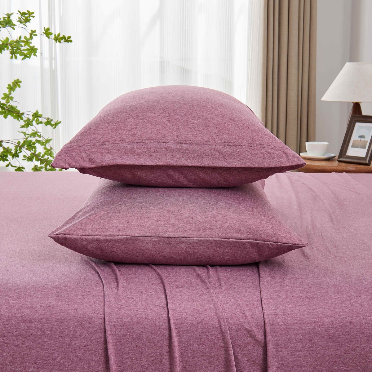 Kathy Ireland Heathered Jersey Knit Cotton Sheet Set (4 Pieces) - TwinXL / Rose