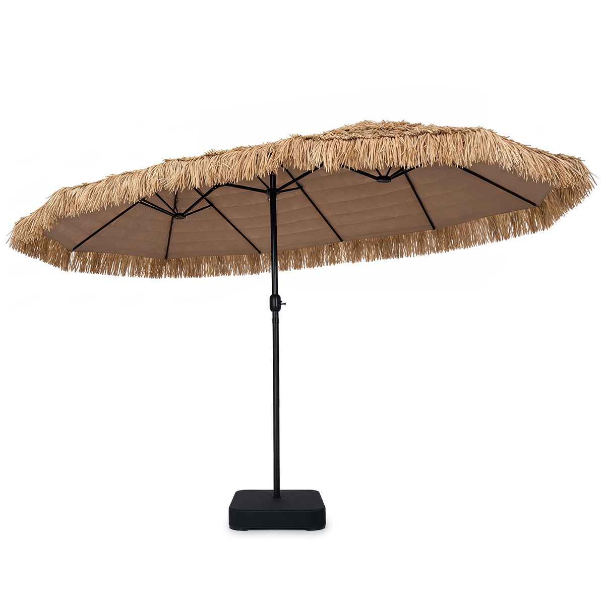 Double-Sided Thatched Tiki Patio Umbrella - with Base