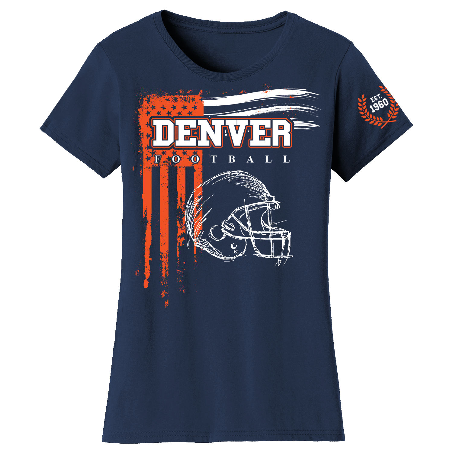 Women's Vintage USA Flag Football T-Shirt - Denver - Navy / S