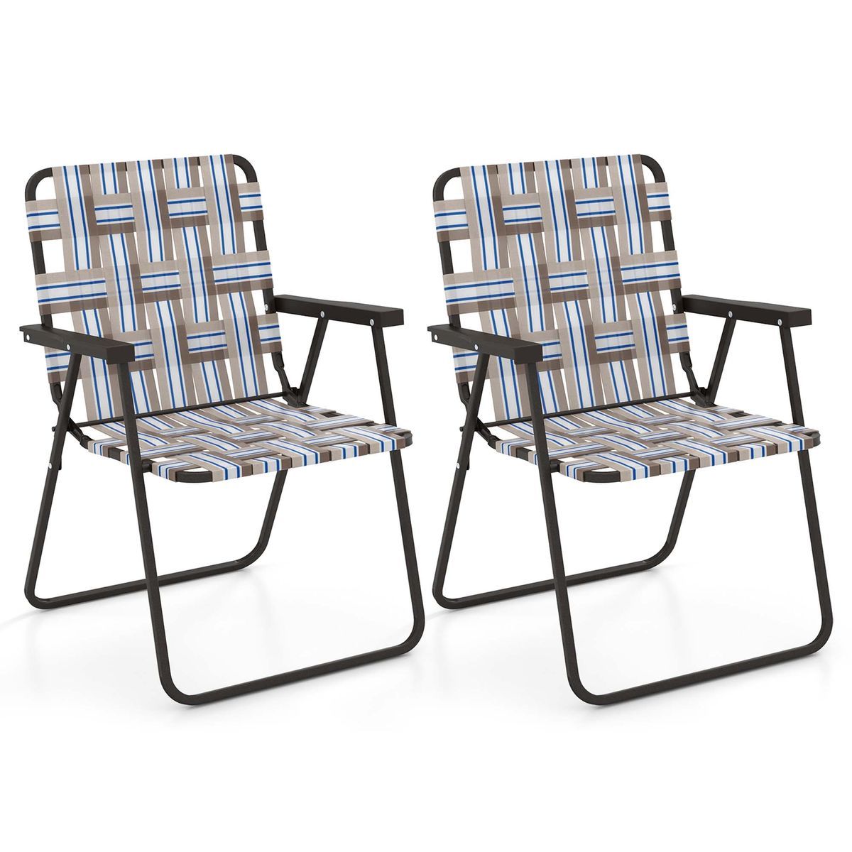 Folding Steel and PE Webbed Lawn Chair (2- to 6-Pack) - Brown-2