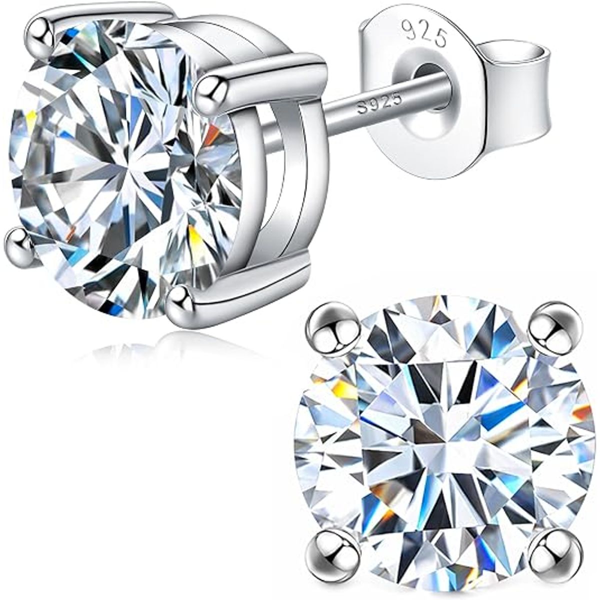 925 Sterling Silver Moissanite Stud Earrings - 4MM
