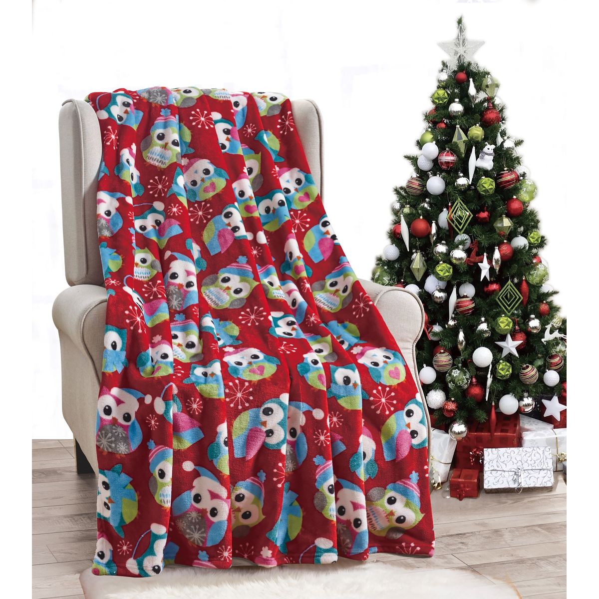 50 x 60-Inch Microplush Holiday Throw Blanket - Owl