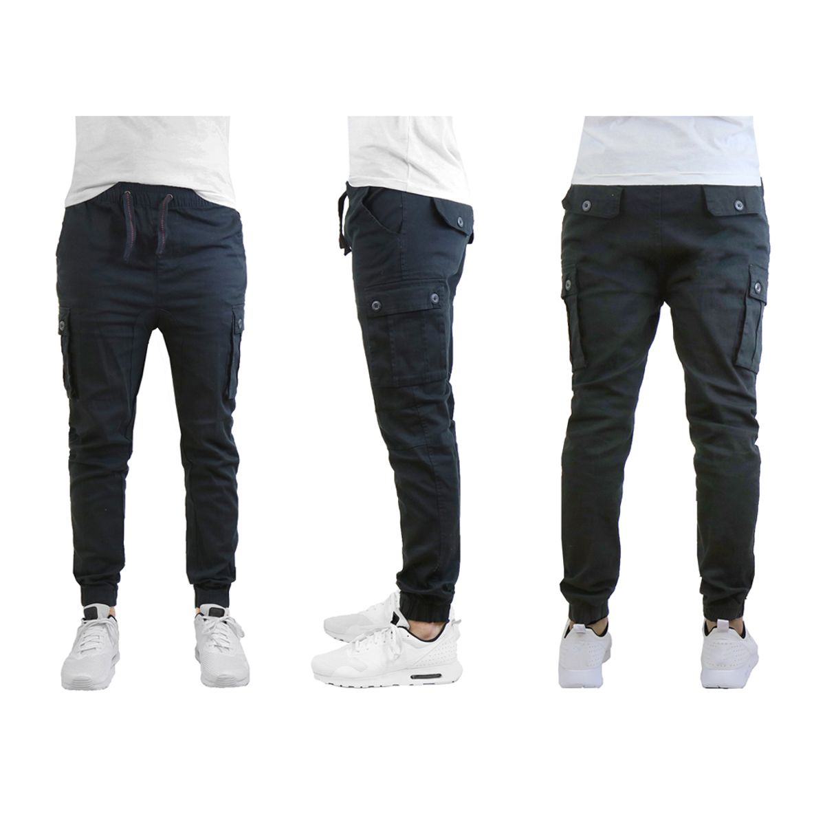 Men's Stretch Fit Cotton Cargo Joggers - Black - Small