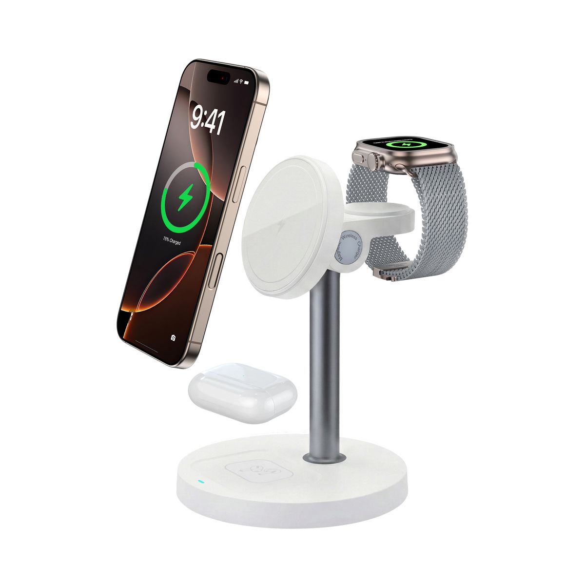 Magnetic 3-in-1 Wireless Charging Station for MagSafe Apple Devices - ZTWC063WT