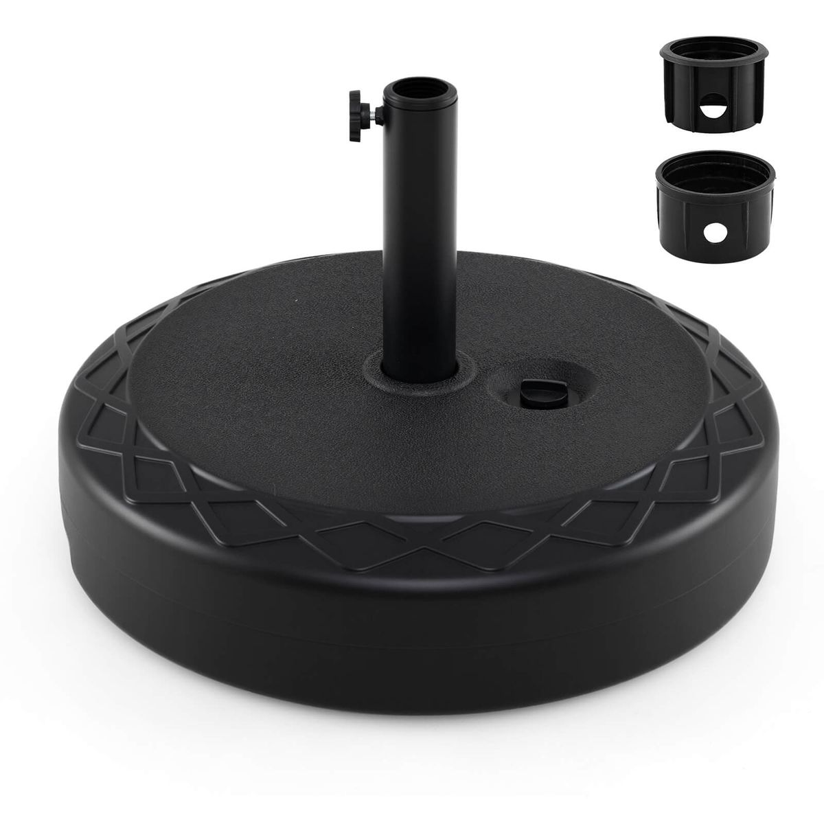 Fillable Patio Umbrella Base with Built-In Wheels and Grooved Handle - Round-wheel-less