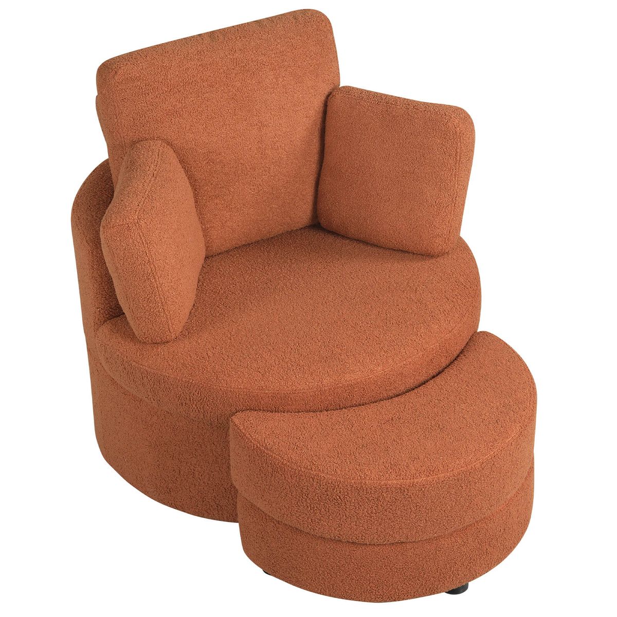 360° Swivel Accent Chair with Half Moon Storage and 3 Pillows - Terracotta