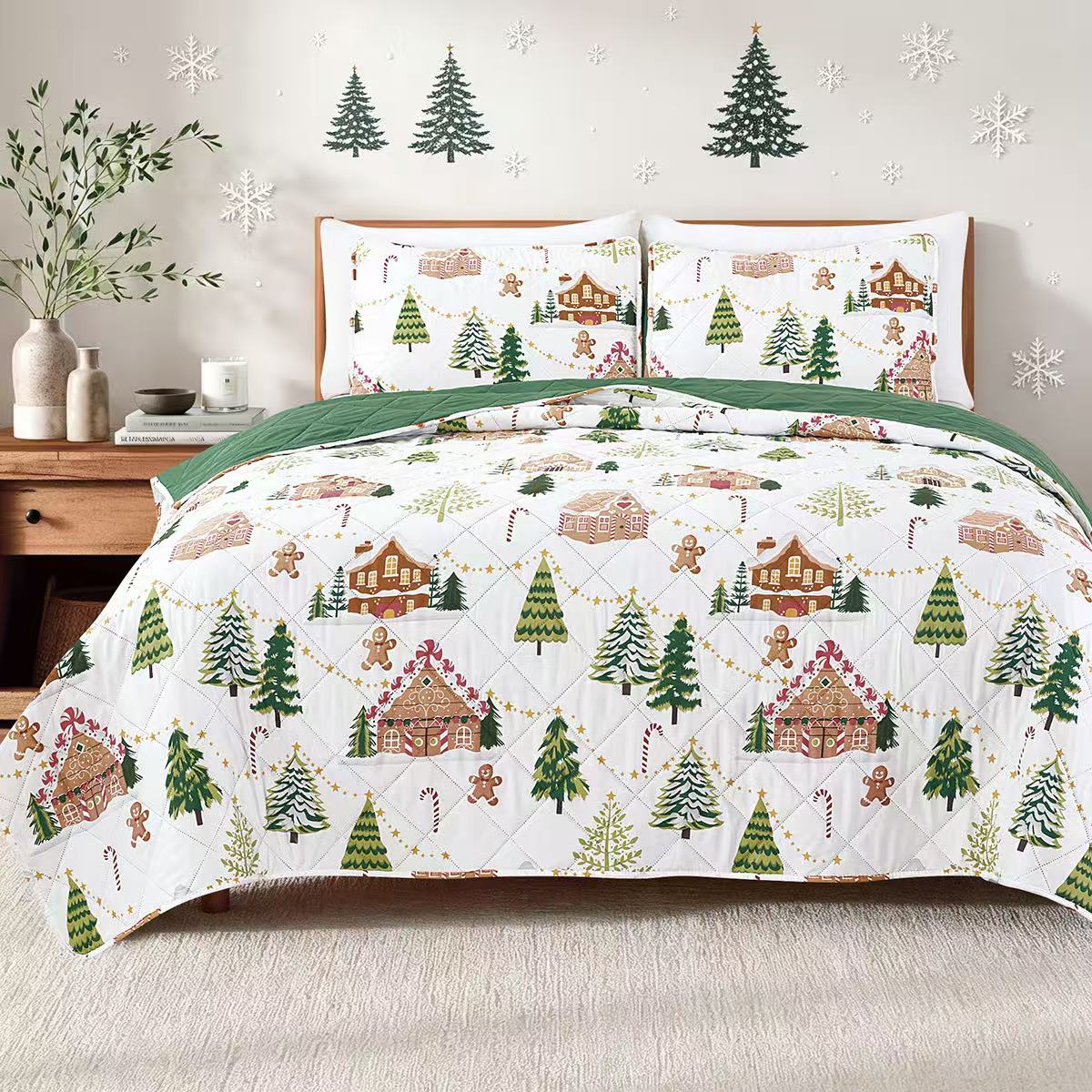 Dan River 3-Piece Christmas Print Pinsonic Quilt Set - Twin - Gingerbread Village