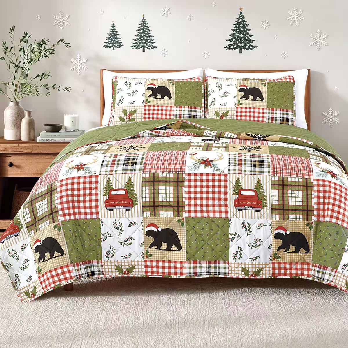 Dan River 3-Piece Christmas Print Pinsonic Quilt Set - Twin - Woodland Chirstmas
