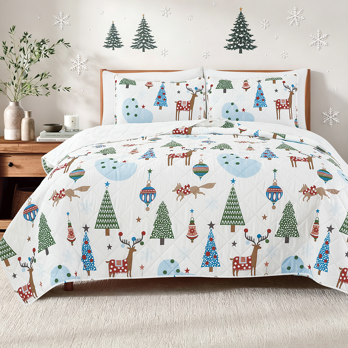 Dan River 3-Piece Christmas Print Pinsonic Quilt Set - Twin - Winter Wonderland
