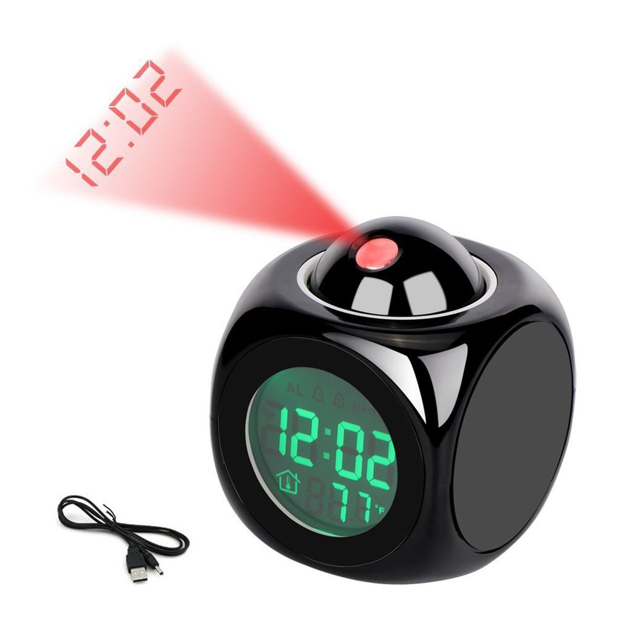 Projection Alarm Clock with Temperature Display - Black