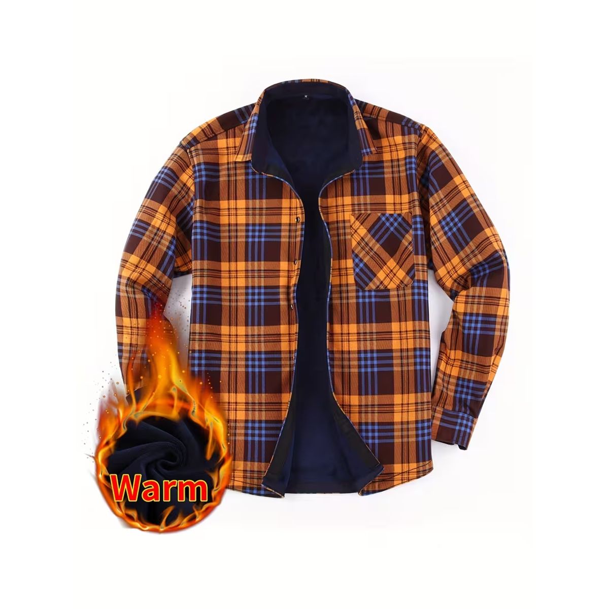 Men's Fleece Lined Plaid Shirt Jacket - Orange Plaid-S