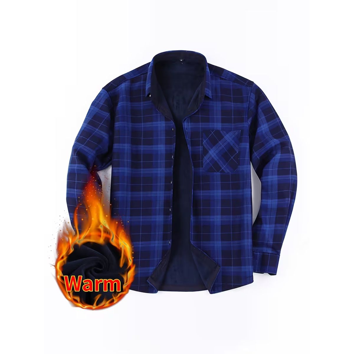 Men's Fleece Lined Plaid Shirt Jacket - Blue Plaid-S