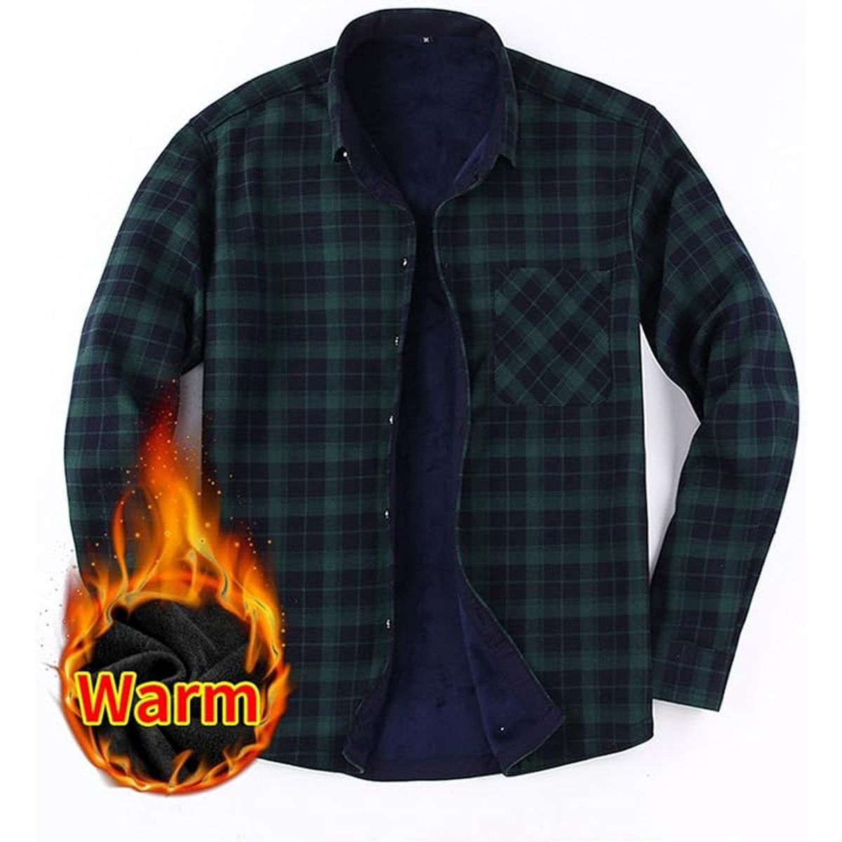 Men's Fleece Lined Plaid Shirt Jacket - Green Plaid-S