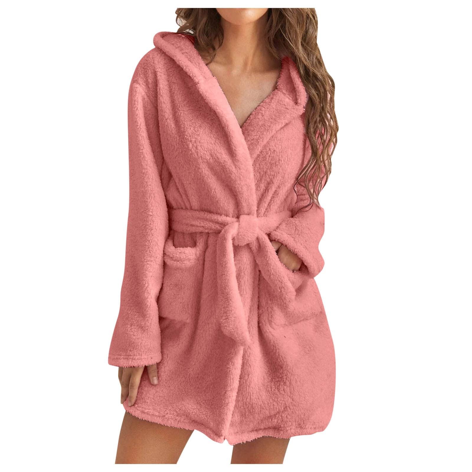 Women's Plush Fleece Robe - Pink-XL
