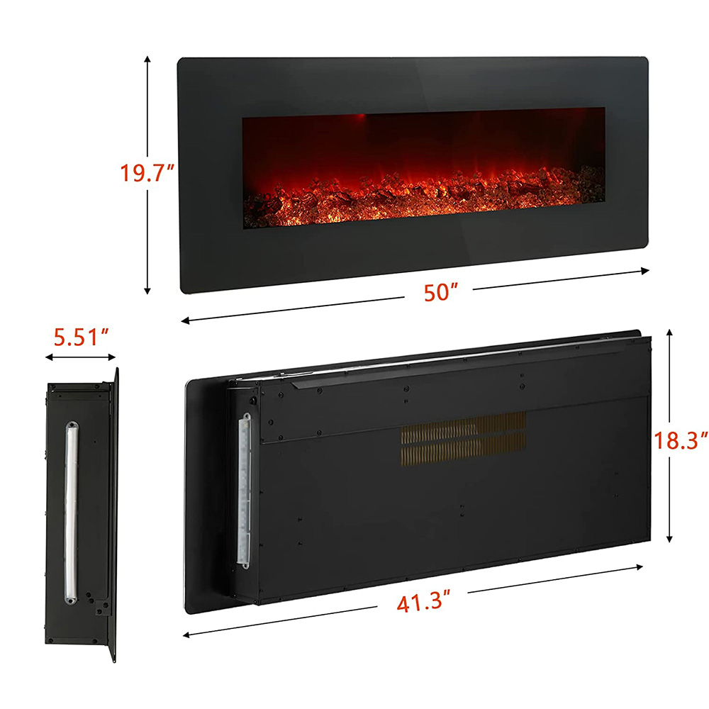 10-Color Flame Wall-Mounted Electric Fireplace - 50"