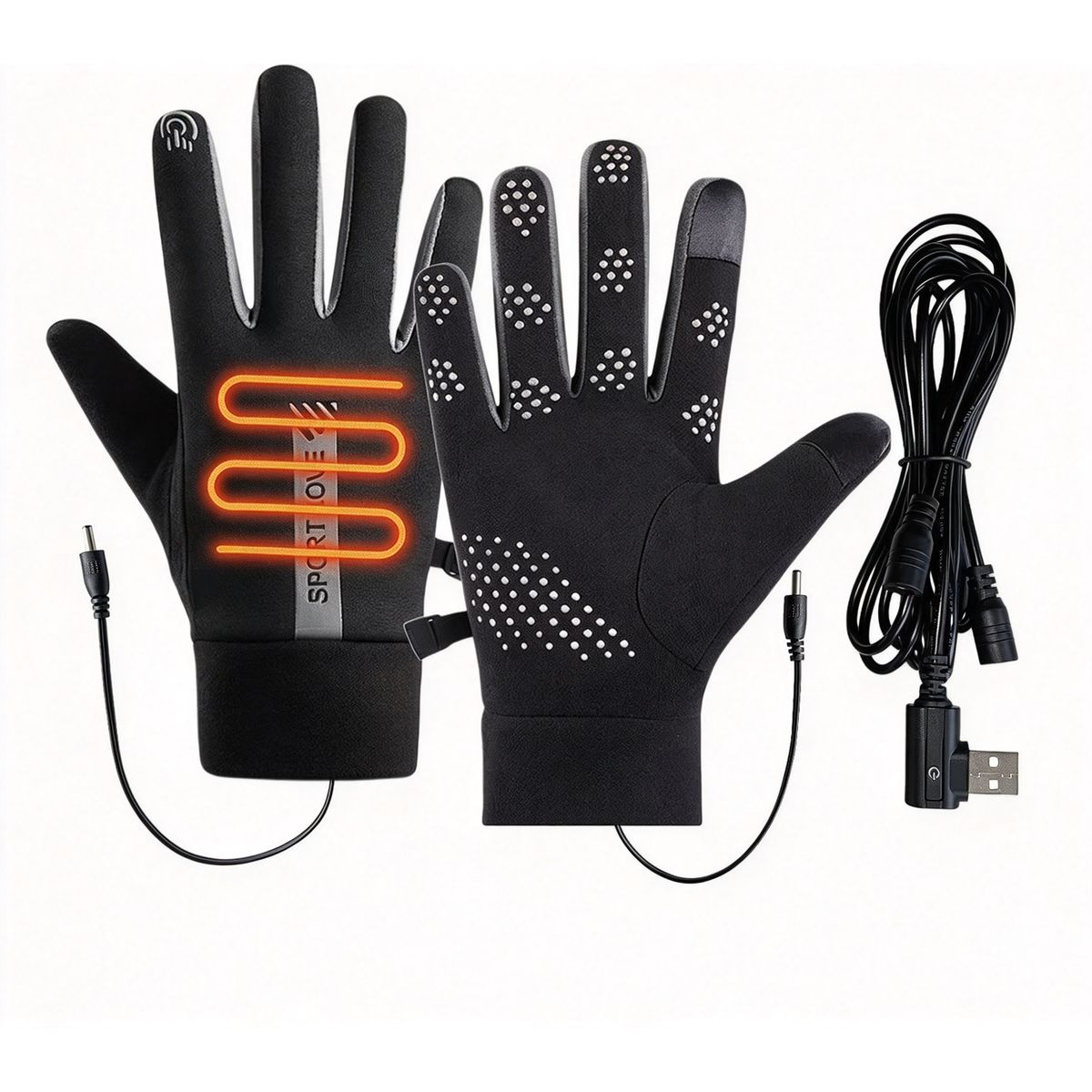 USB Heated Touch Gloves with 3‑Temp Settings (Requires Power Bank) - Black-Back of Hand Heating