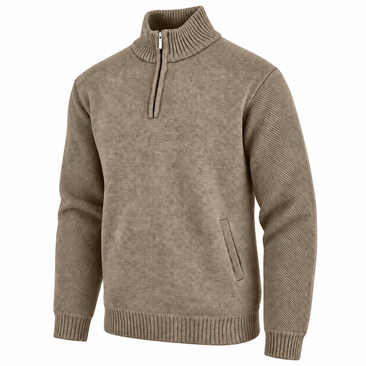 Men's Fleece Lined Quarter Zip Knit Sweater - MQZS-50-CM-M