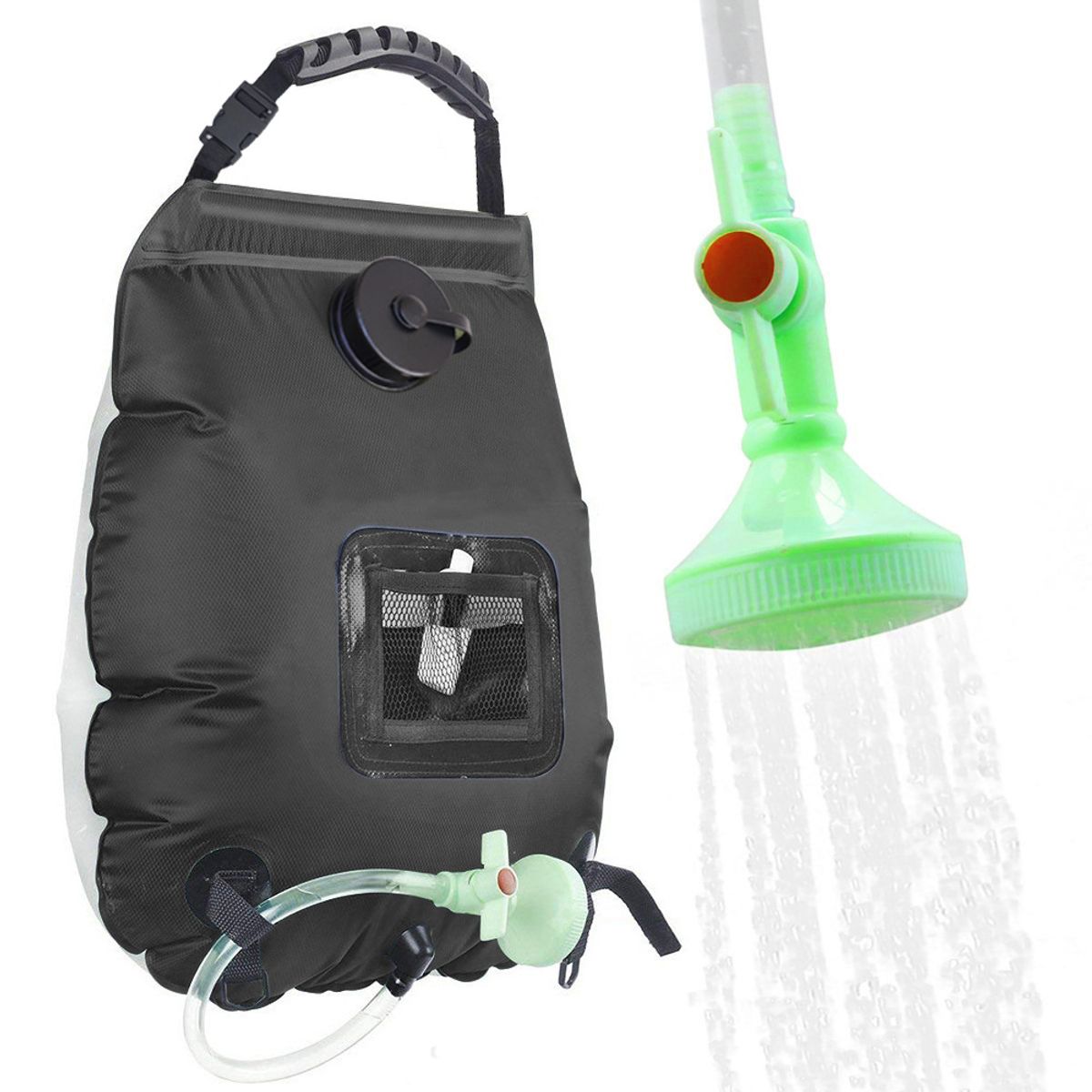 Portable Solar Heating Camping Shower Bag with Handheld Showerhead - Black