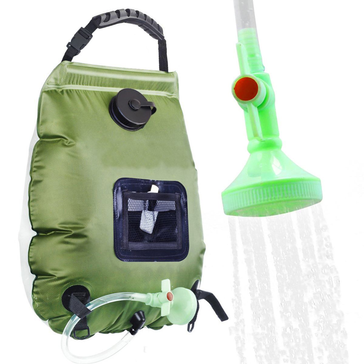 Portable Solar Heating Camping Shower Bag with Handheld Showerhead - Green