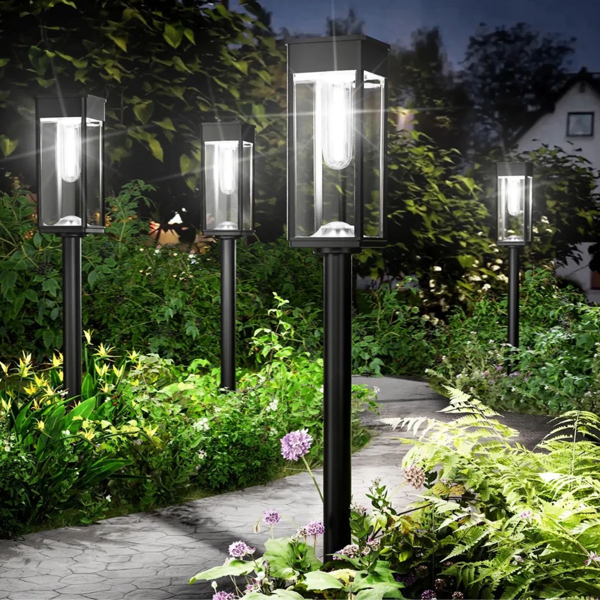 Waterproof Solar Garden Stake Lights - White Light-4 pack