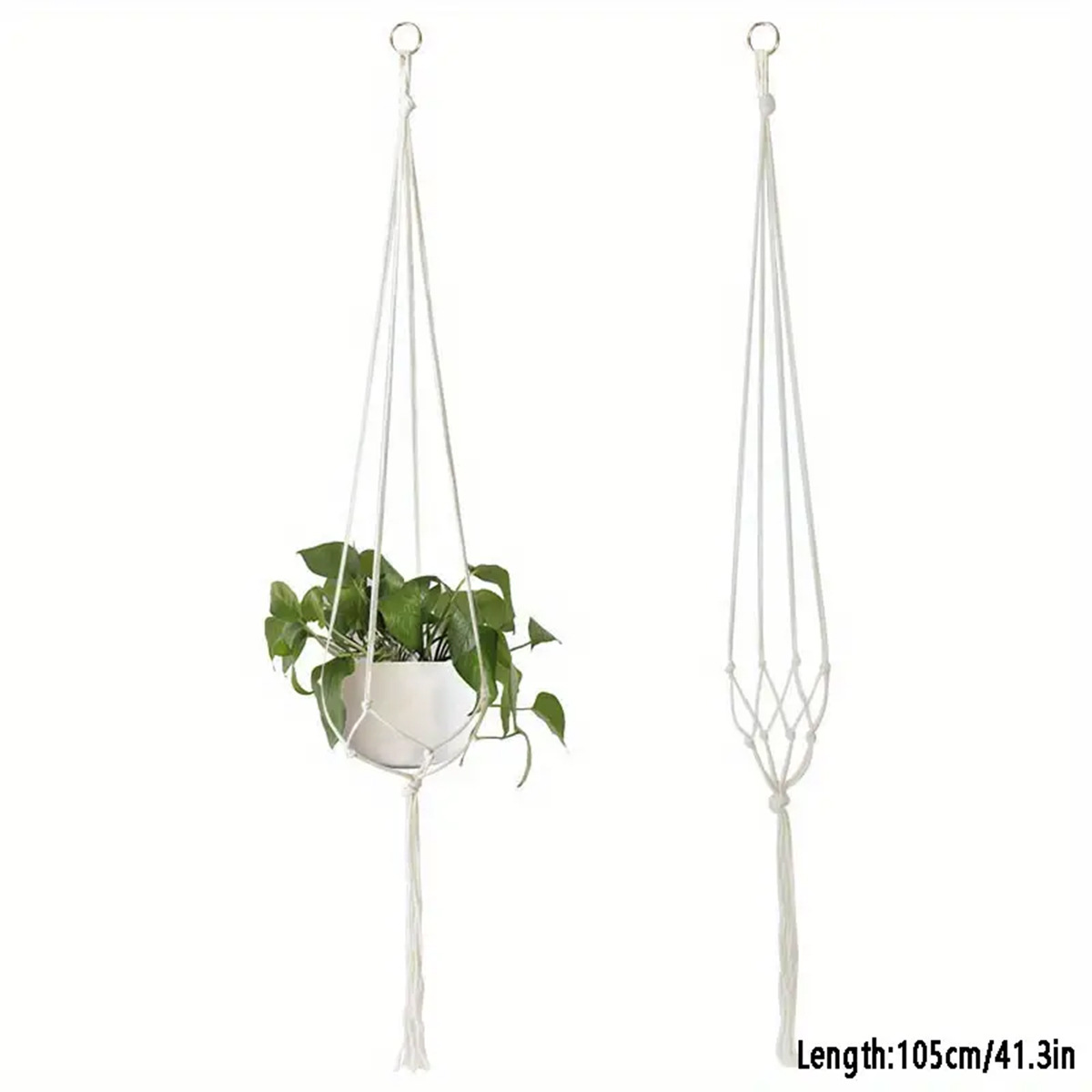 Macrame Plant Hangers - White-105CM--4 pack