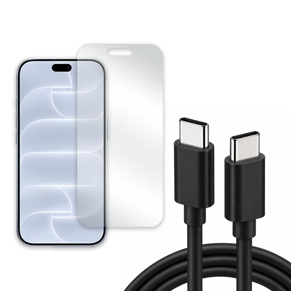 Fenzer Screen Protector (3-Pack) and USB-C Cable Bundle - 18 Pro Max 3 Protectors + Black USB-C