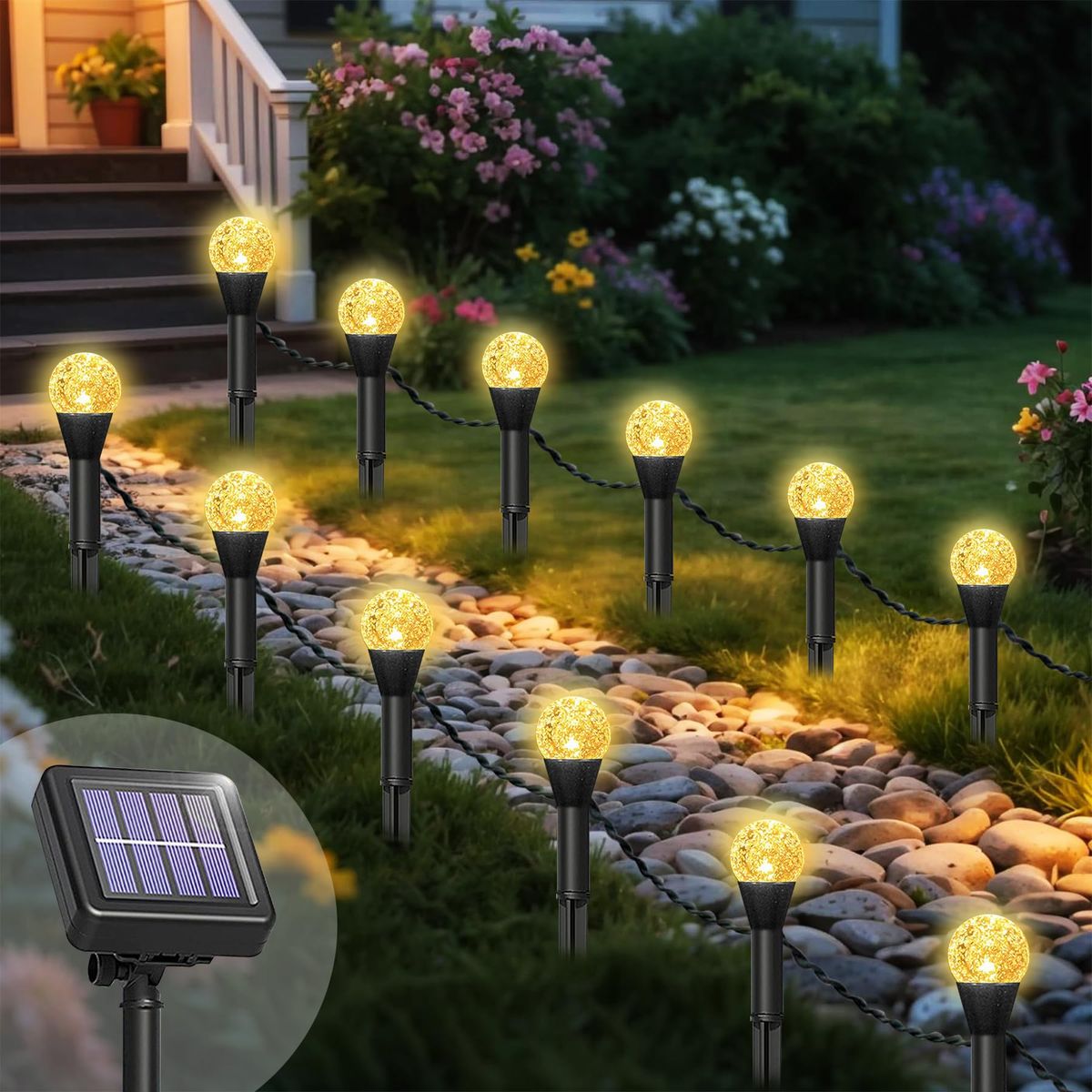 Solar Crystal Ball Pathway Lights (8 Modes) - Warm Light-197in 20 LED