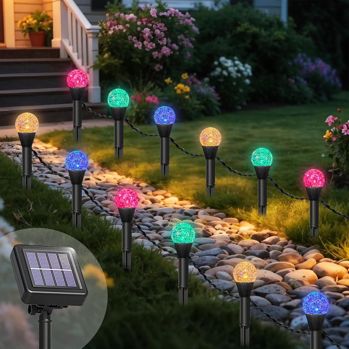 Solar Crystal Ball Pathway Lights (8 Modes) - Colorful Light-197in 20 LED