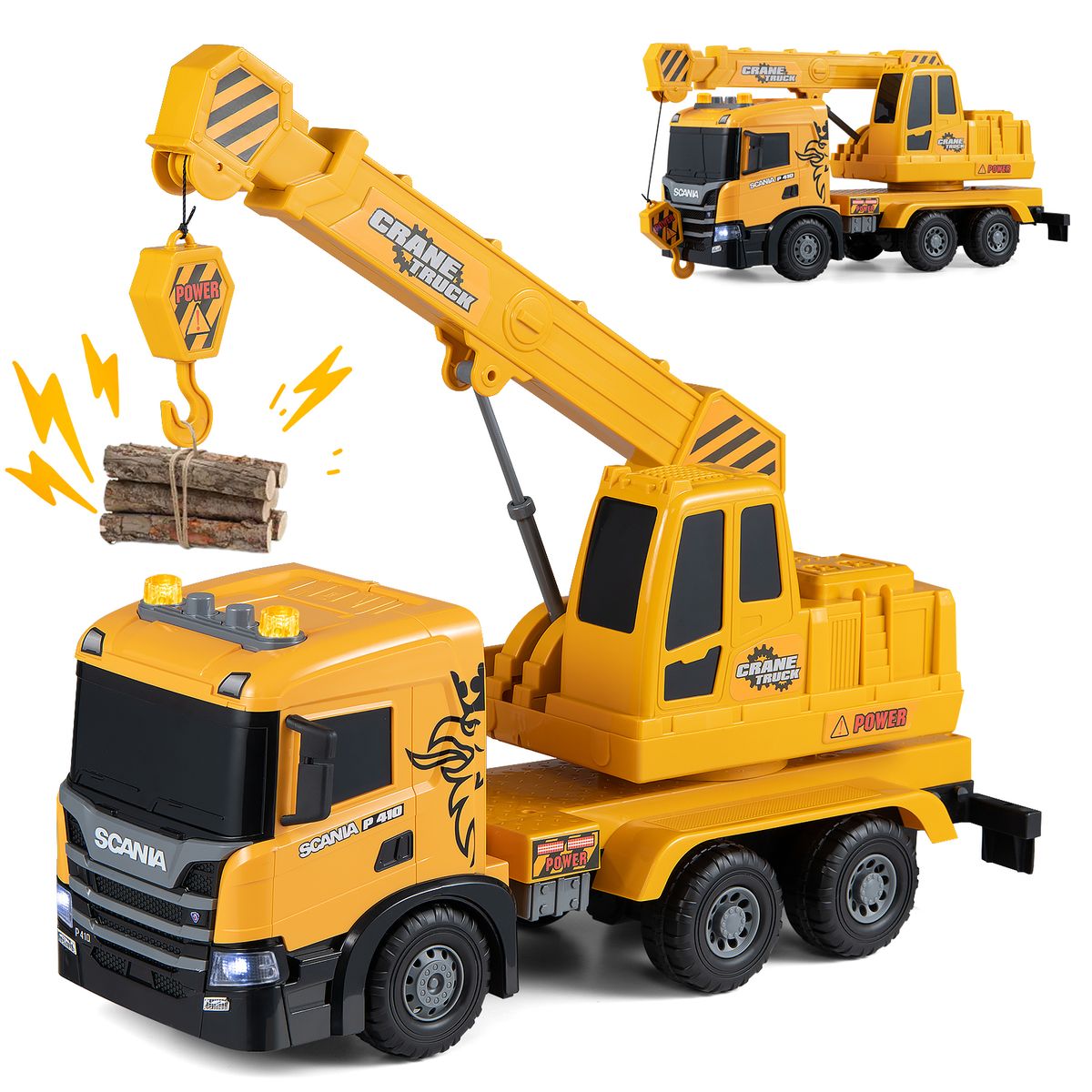 Costway Licensed Scania Telescopic Crane Toy Truck with Lights & Sounds - Yellow