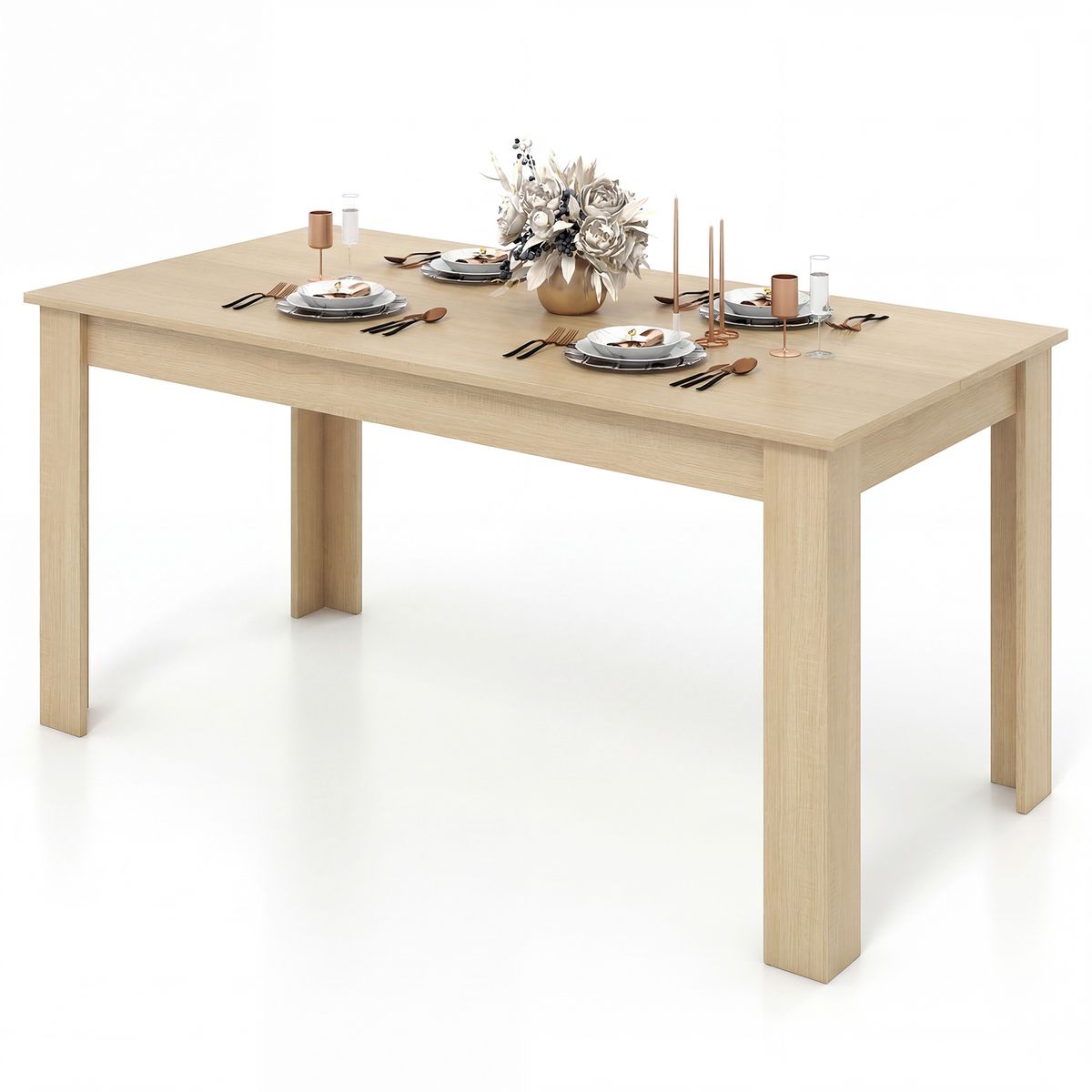 63" Rectangular Dining Table for 6 People - Dining Table-Oak